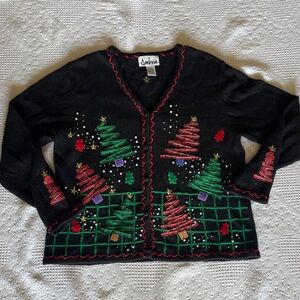 Ambra Holiday Sweater Cardigan   Christmas Trees Snowmen Women’s Medium